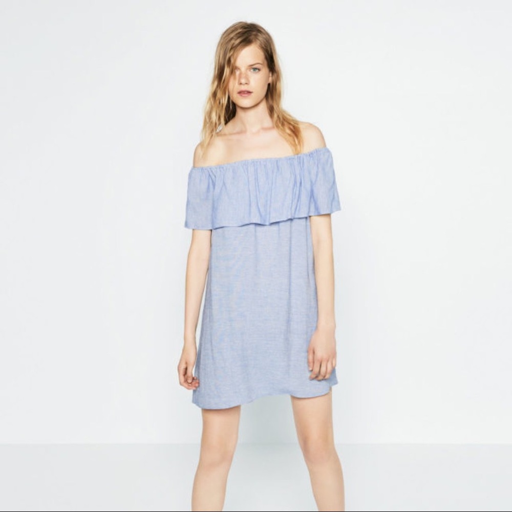 NWOT Zara Off the Shoulder Denim Dress